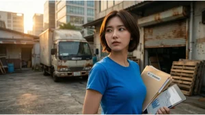 2026年、中小企業の賃上げ困難な現状と決意。夕暮れの町工場で、賃上げ・価格転嫁資料と経営分析タブレットを手に遠くを見つめる、冷静で決意を秘めた女性経営者